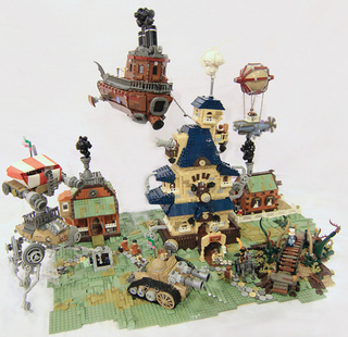 Illustration for article titled LEGO Steampunk Diorama Is All About The Rusty Vehicles